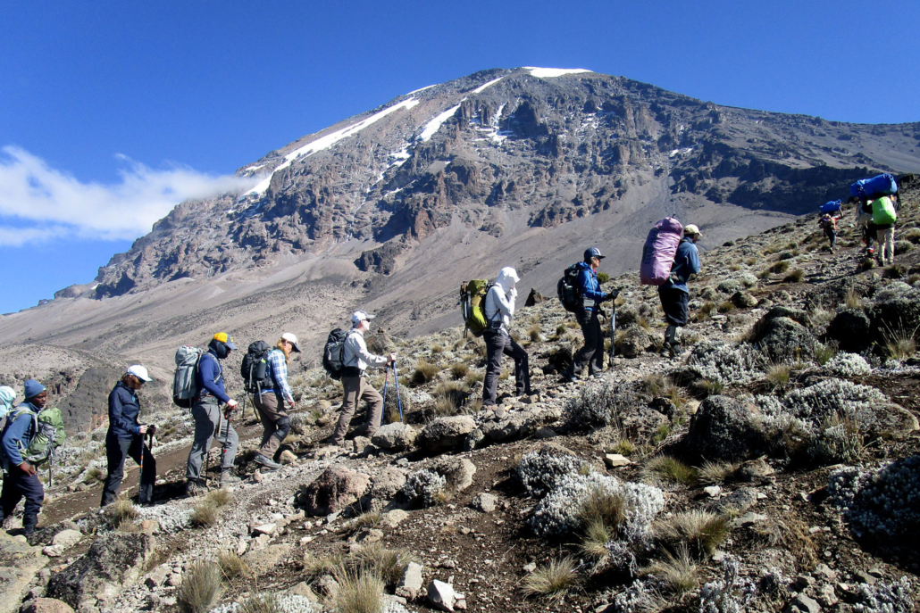 A group climbing the Machame route Mount Kilimanjaro