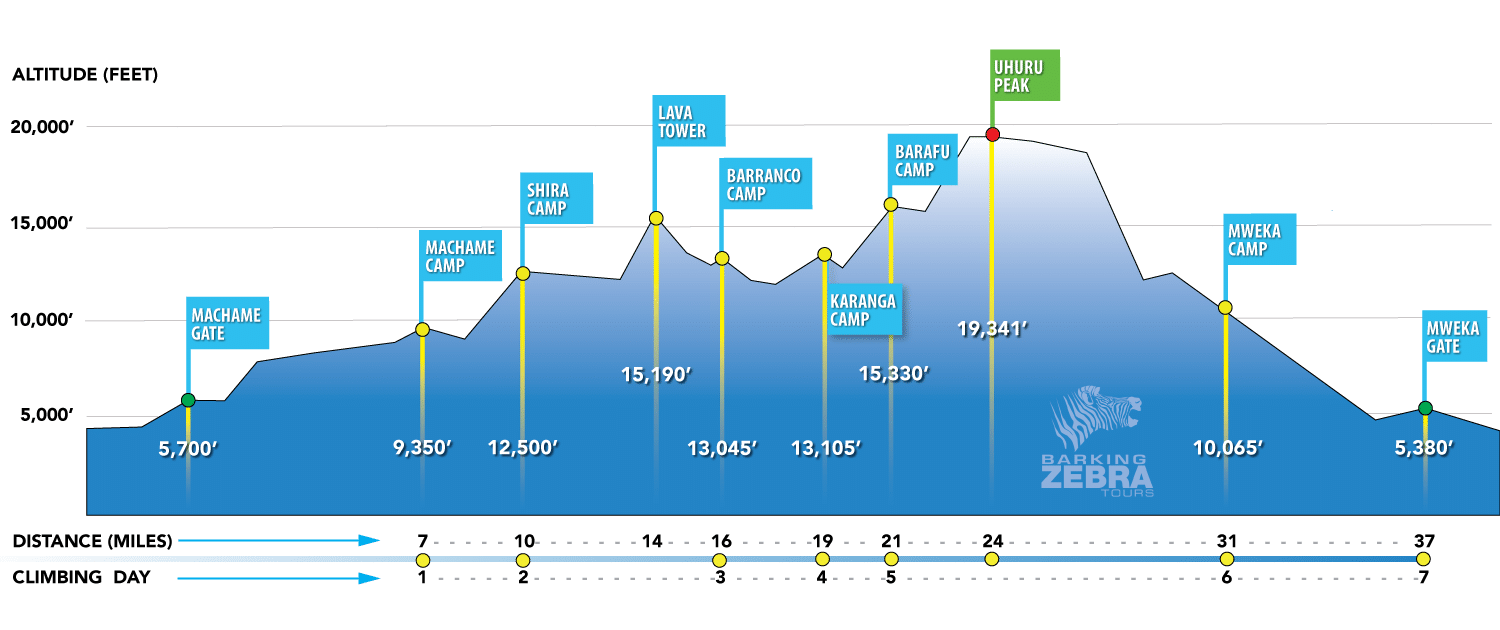 Machame Route Altitude Chart showing Mount Kilimanjaro height